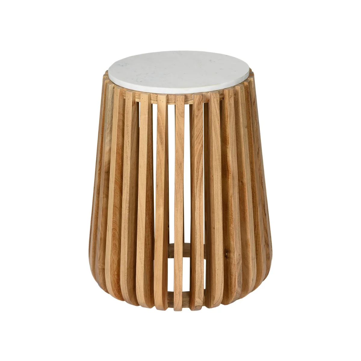 Casual Alder Round Marble End Table Natural Artisan