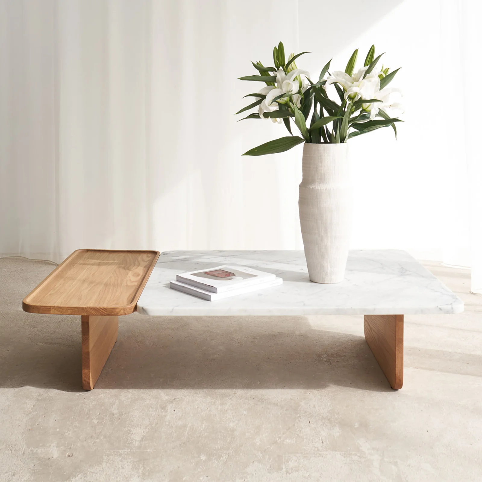 Detailed Duo Coffee Table Marble Oak Quality