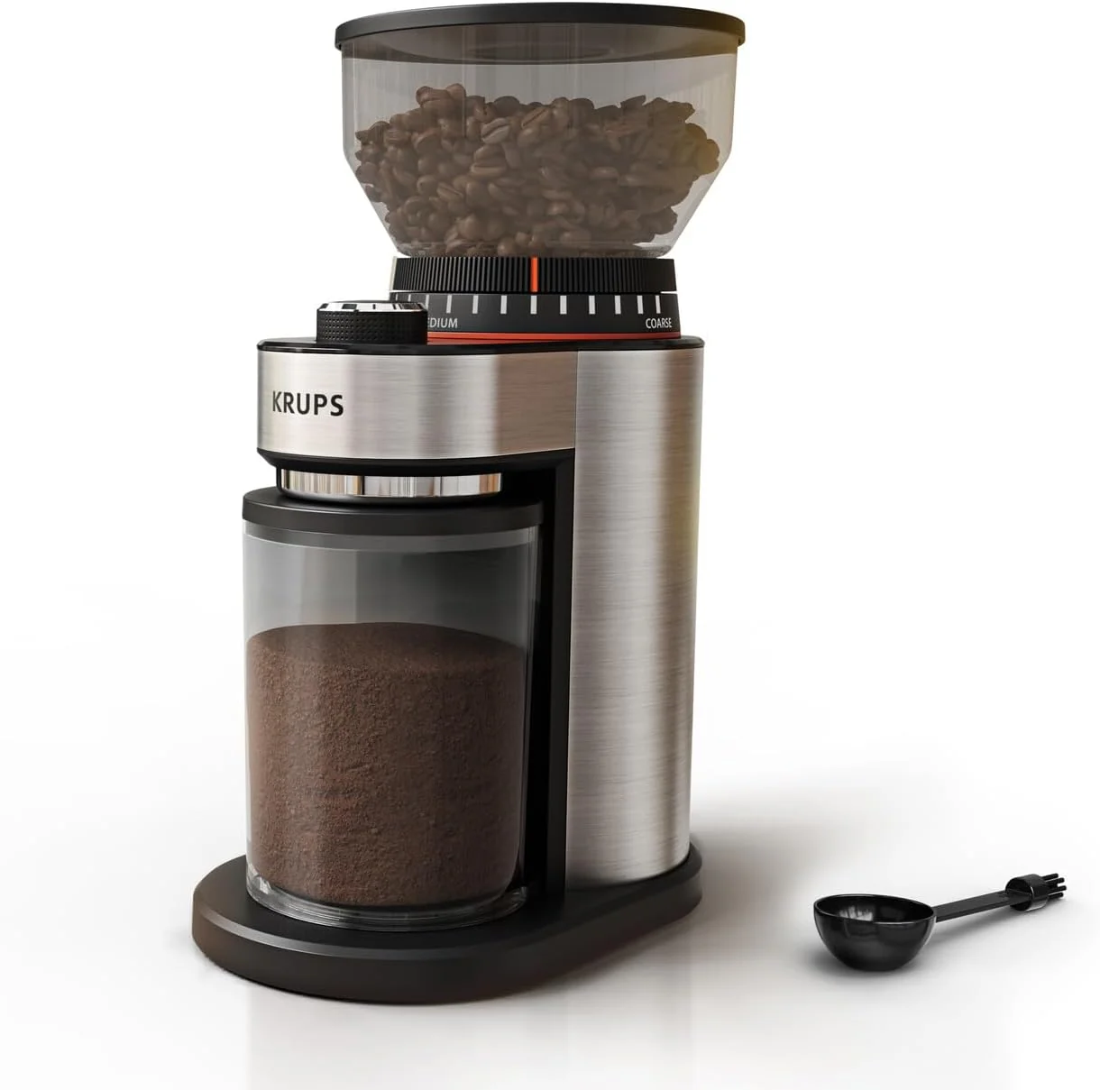 Verified Krups Burr Coffee Grinder 18 Adjustable Grind Settings 2-20 Cups per Grind Sinlge Touch Spice and Coffee Bean Grinder Stainless Steel Black Smart