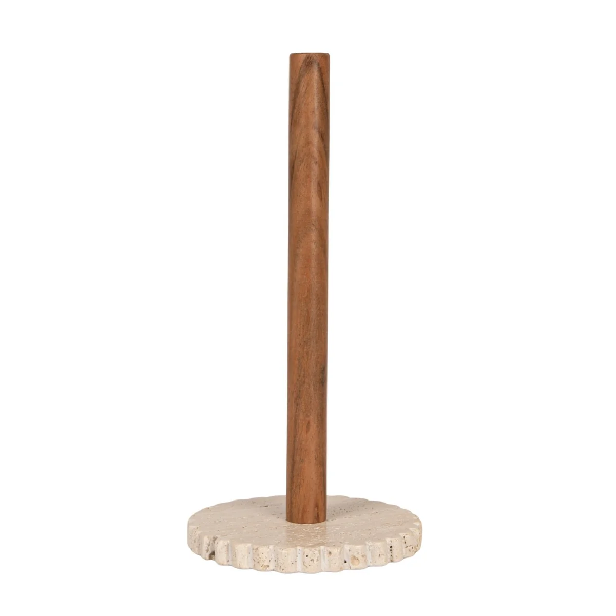 Advanced Acacia Wood Paper Towel Holder with Scalloped Travertine Base Authentic