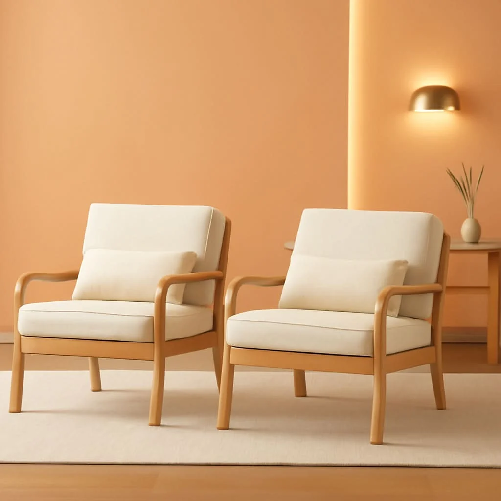 Official Beige Upholstered Accent Chairs With Lumbar Pillows Outstanding