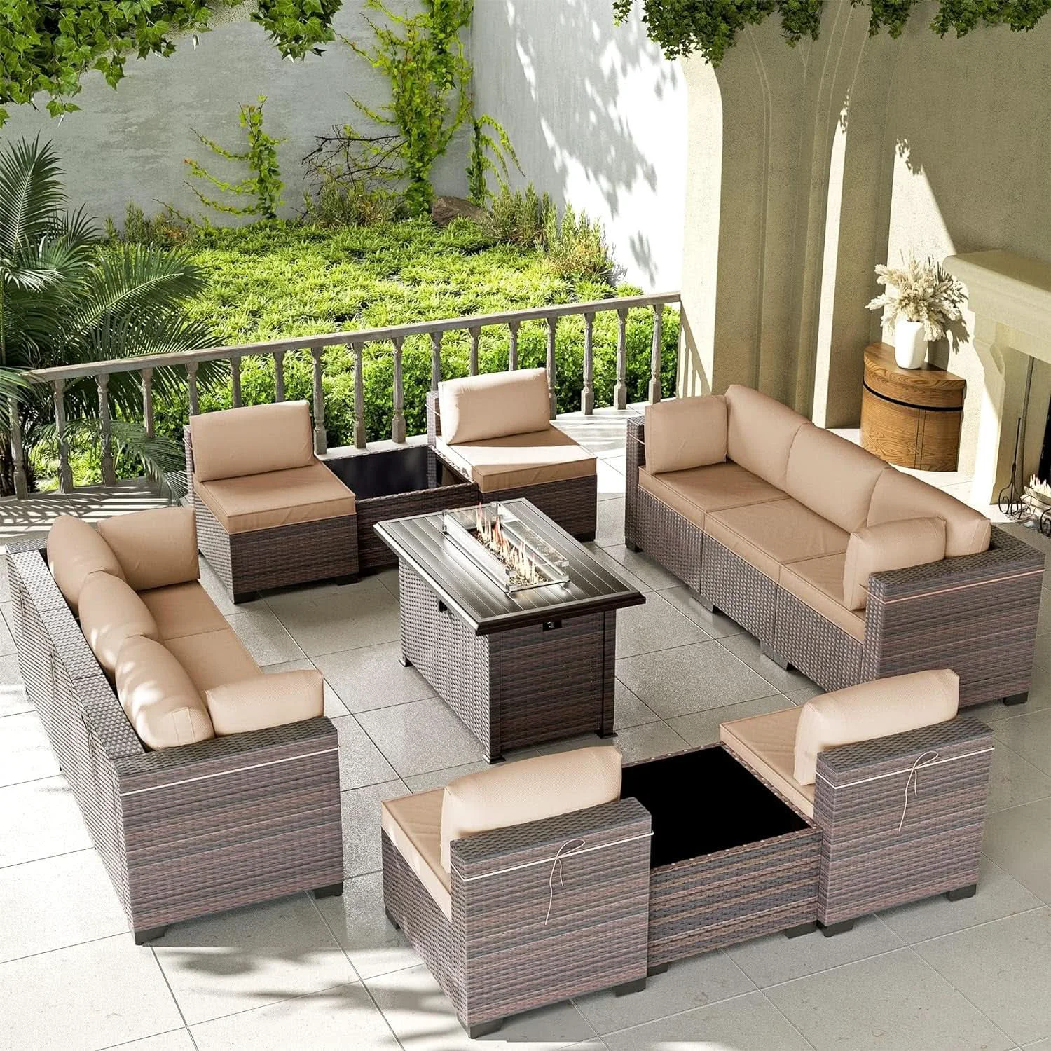 Expertly Made 13 Piece Outdoor Patio Furniture Set with Fire Pit Fine Crafted