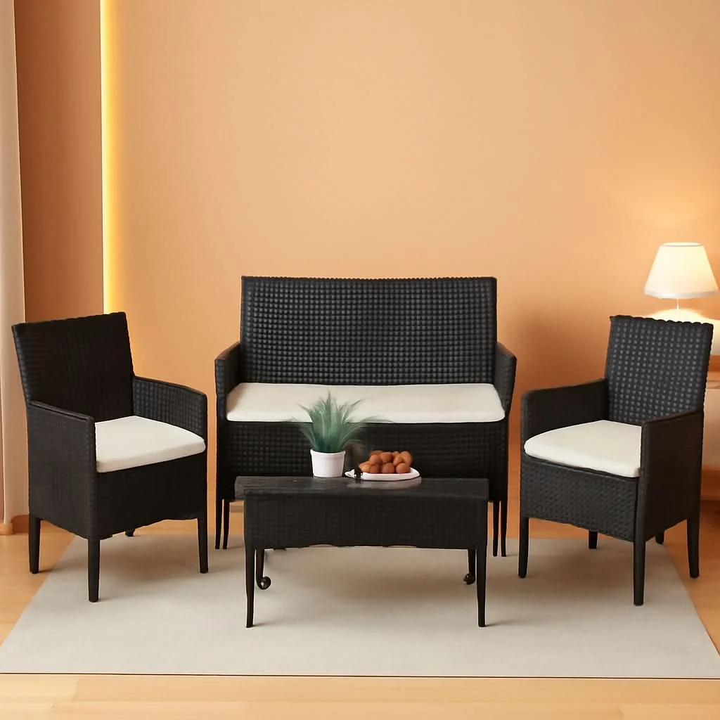 Top-Quality Outdoor Rattan 4 Piece Patio Furniture Conversation Set Certified
