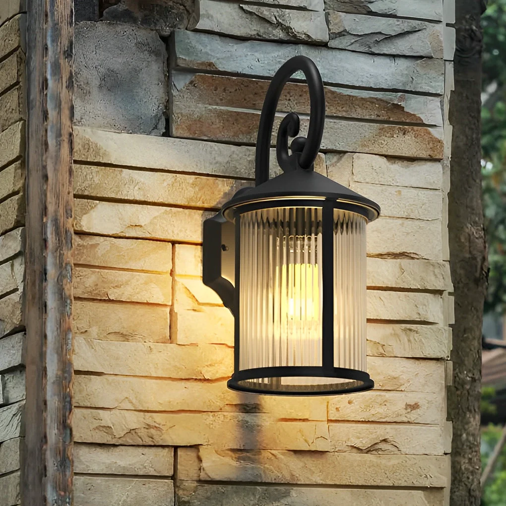 Superior Waterproof Striped Glass Aluminum Black Retro Outdoor Wall Lights Flexible