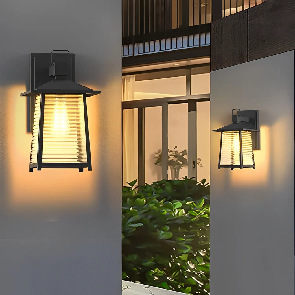 High-End Waterproof Thickened Glass Black Retro Solar Outdoor Wall Lights Organic