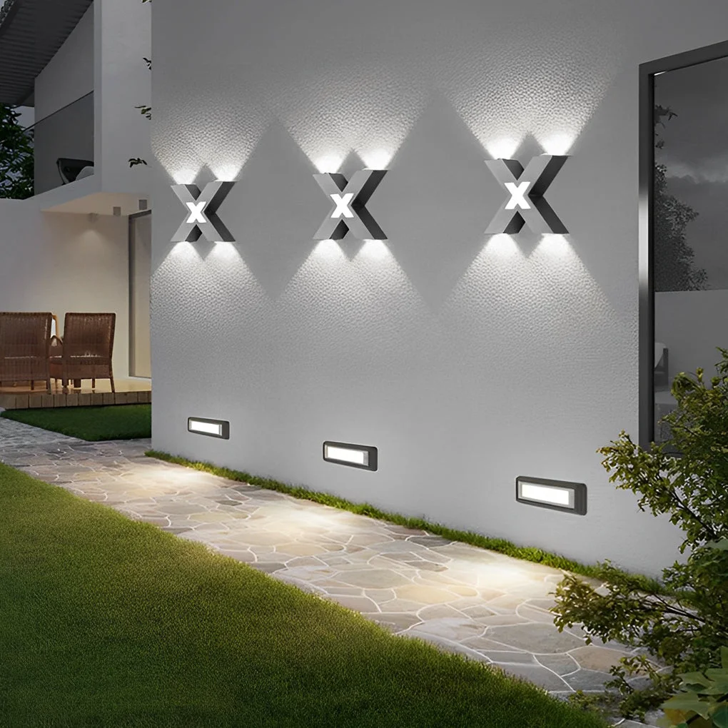 Efficient X Shape Creative Waterproof LED Black Modern Outdoor Wall Lamp Exterior Lights Trendy