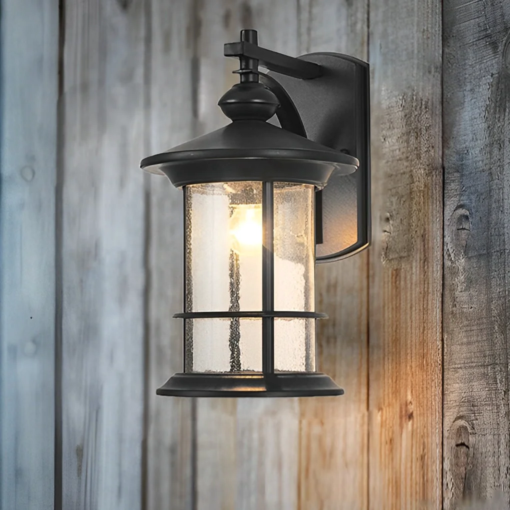 Solid Retro Aluminum Glass LED Waterproof Black American Garden Wall Lamp Traditional