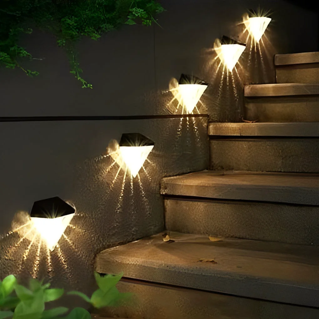 Sustainable 2PCS Geometric LED Waterproof Black Solar Wall Lamp Outdoor Wall Lights Fixture Expertly Made