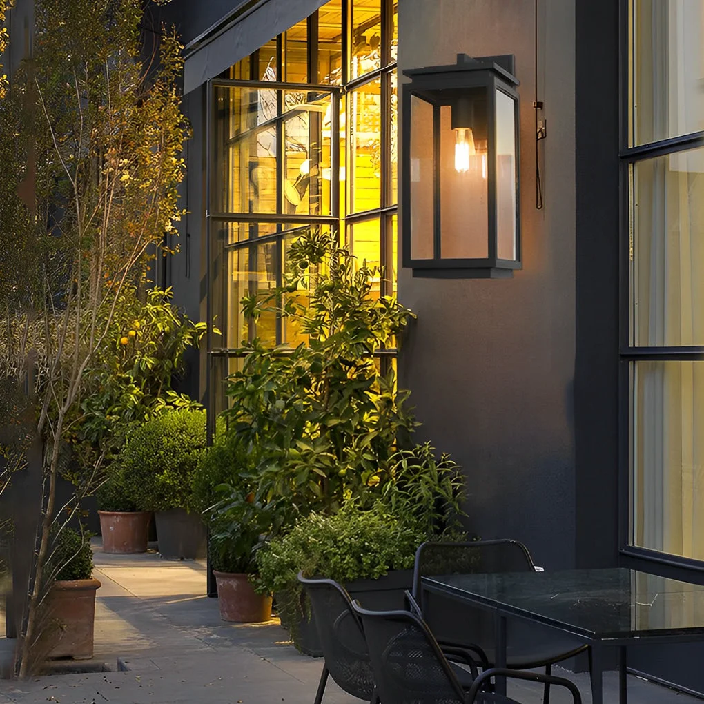 World-Class Waterproof Rectangular Glass Black Industrial Outdoor Wall Lamp Exterior Lights Clean