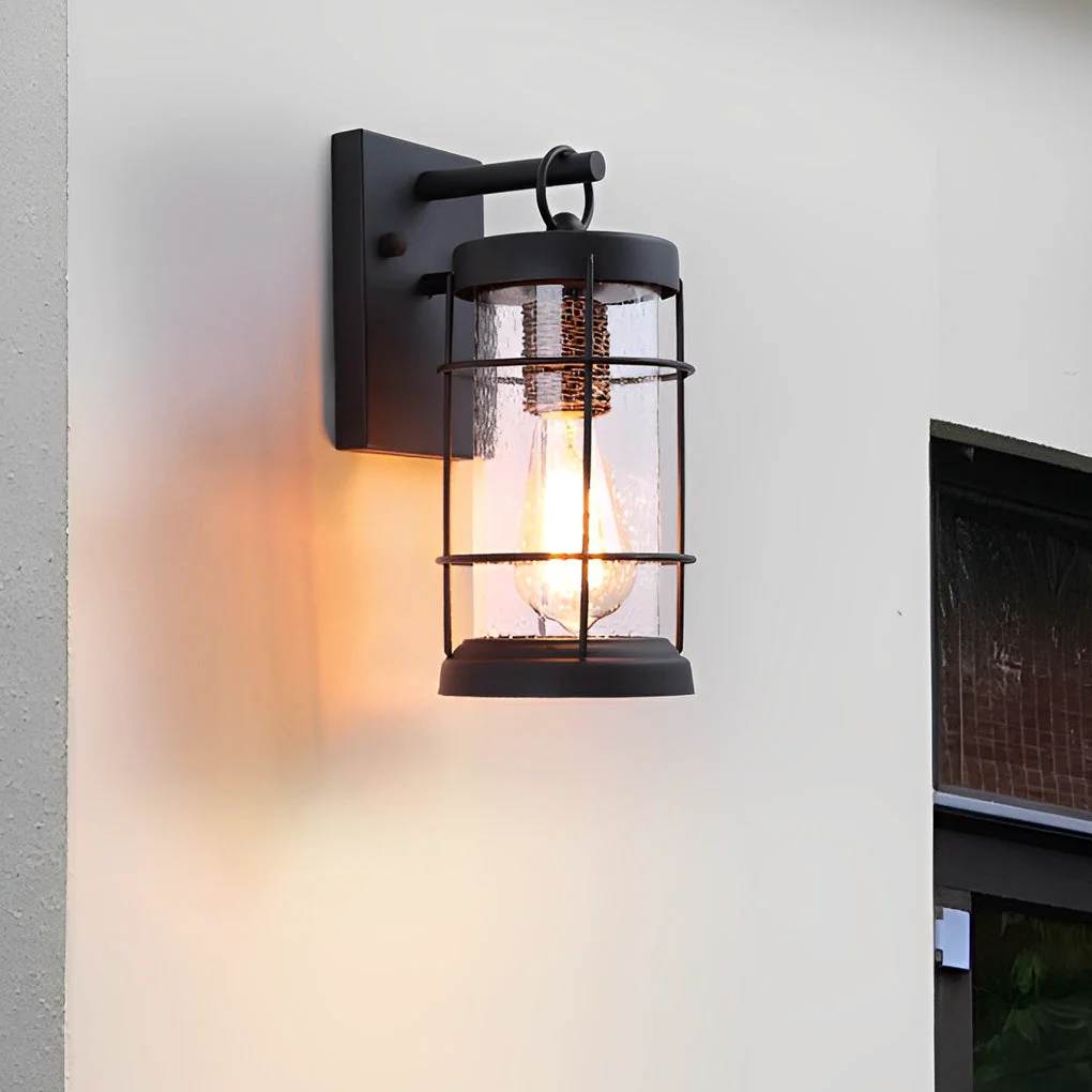 Long-Lasting Waterproof Iron Glass Lantern Black Retro Rustic Exterior Wall Lights Relaxed