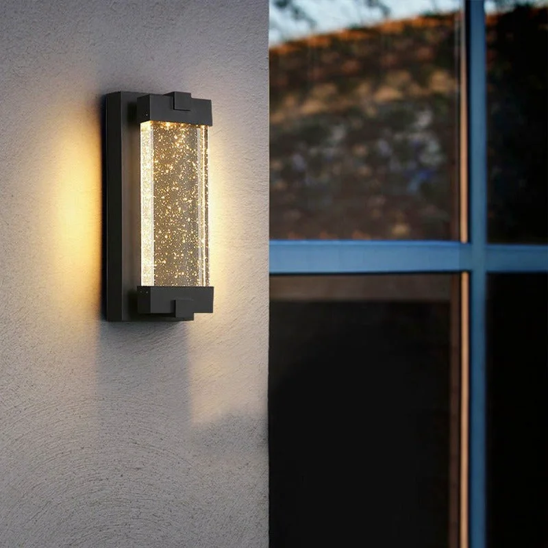 Enhanced Rectangular Bubbles Crystal Waterproof COB Black Outdoor Wall Lights Trendy