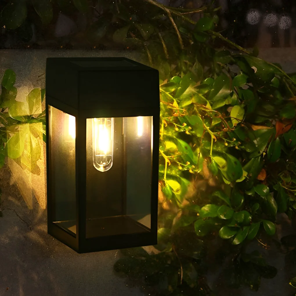 Contemporary Rectangular Glass LED Waterproof Light-controlled Solar Wall Lamp Solid