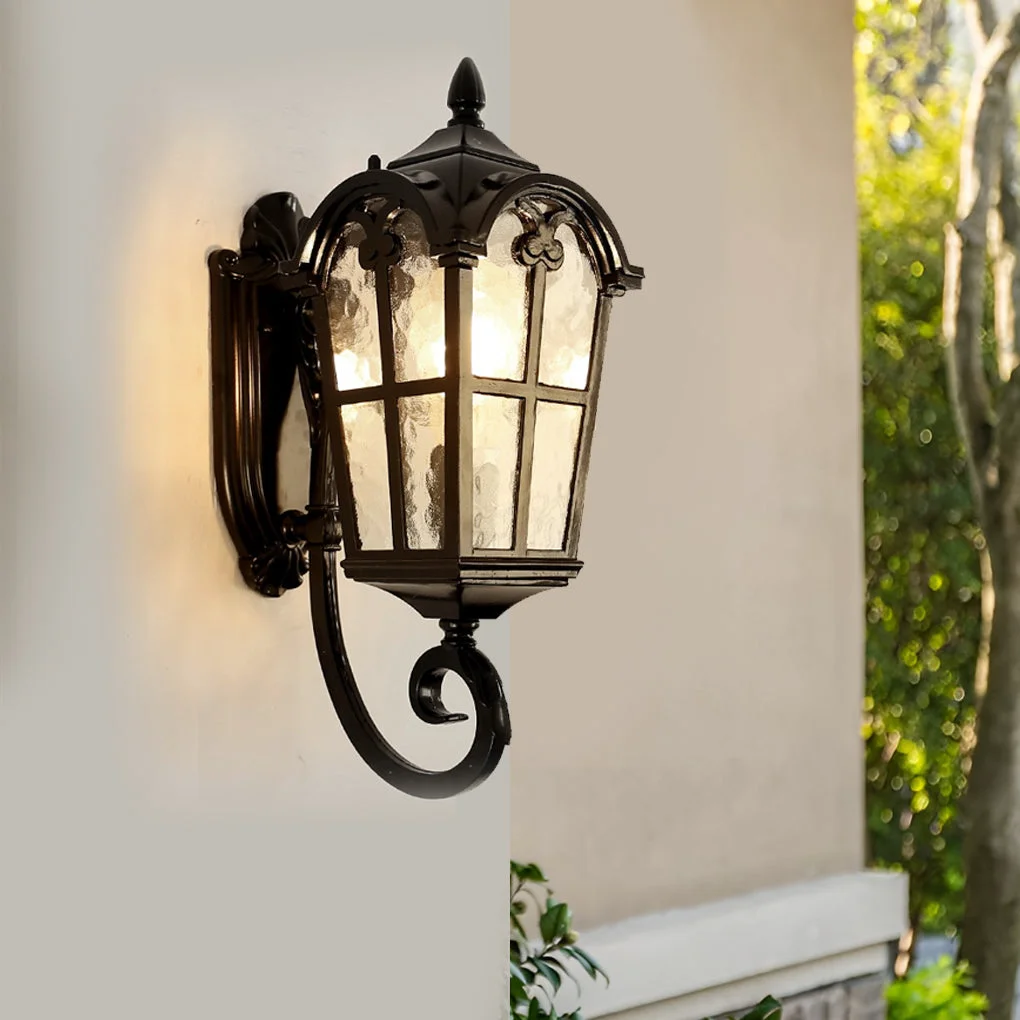 Recyclable Waterproof Vintage Lantern Shaped Black Retro Outdoor Plug in Wall Lamp Detailed