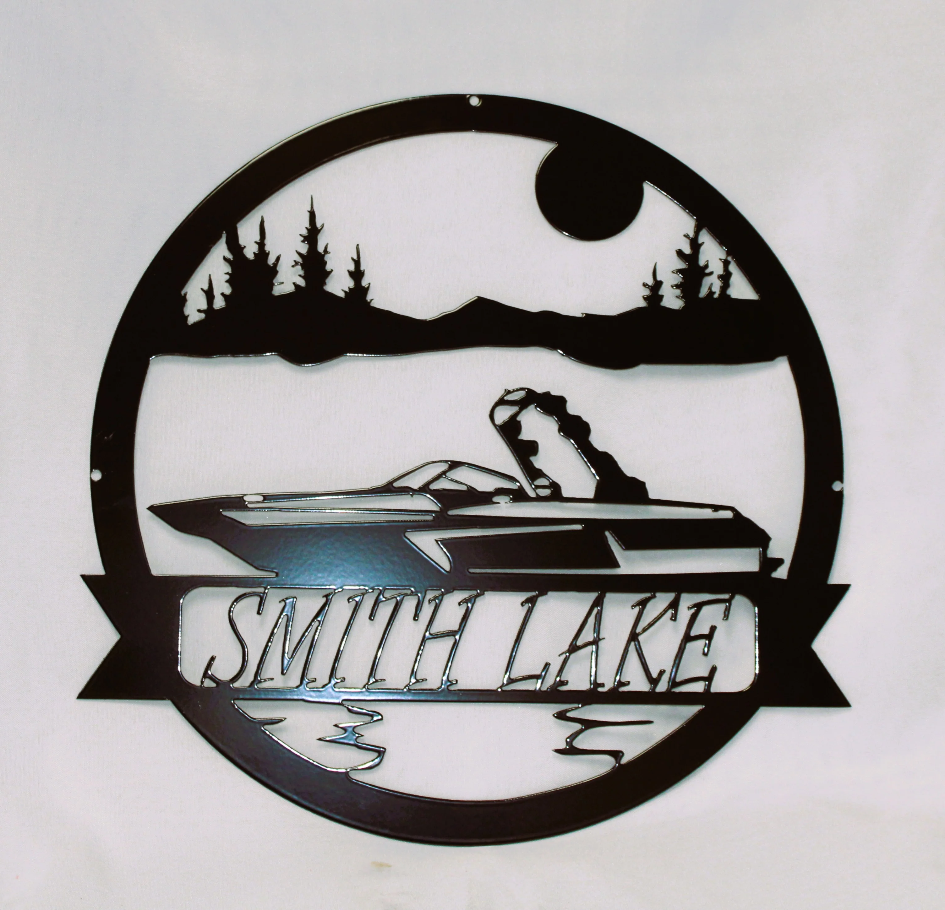 Superior Smith Lake Ski Boat Circle Wall Art Selected