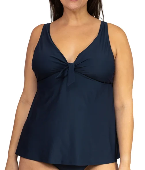 Comfortable Missy V-Neck Bow Tie Tankini- Navy Superior