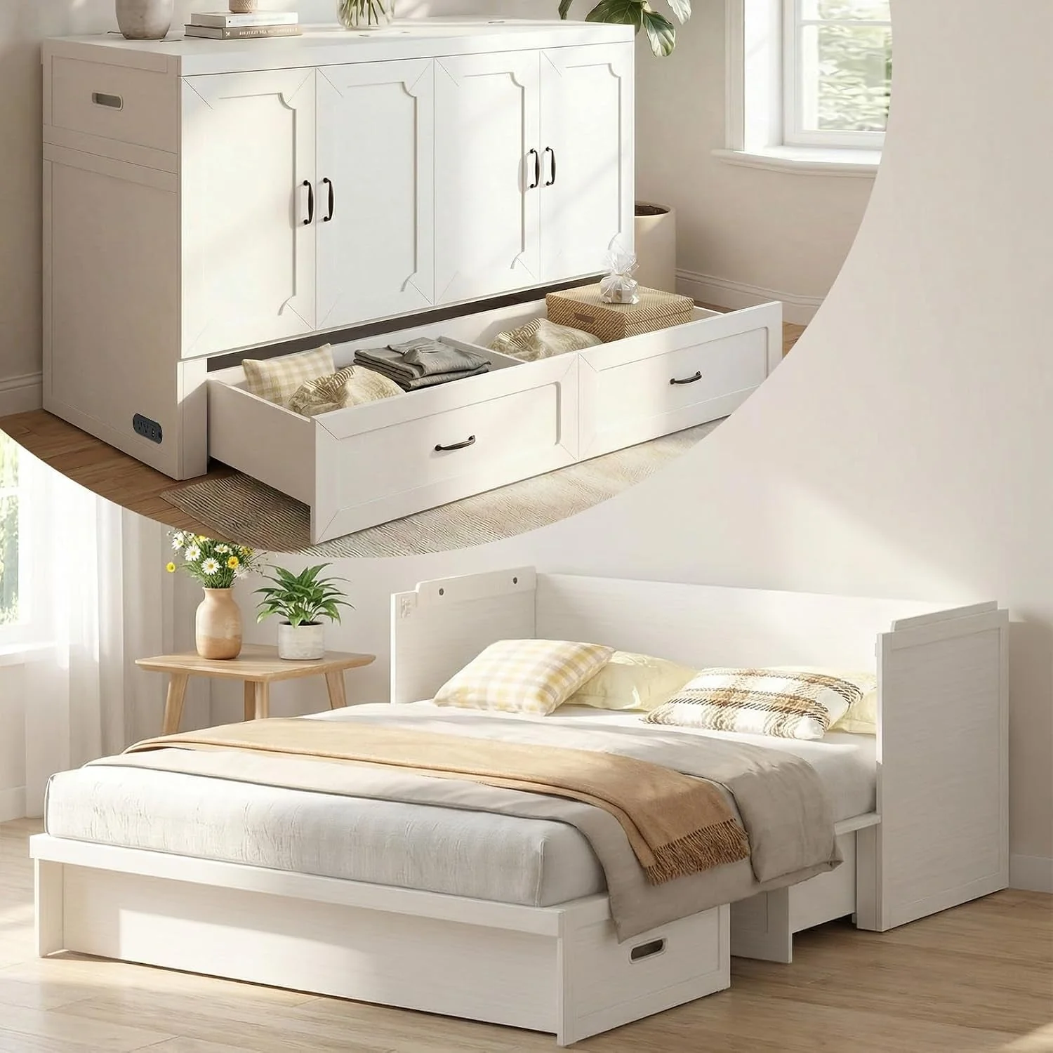 Reliable Queen Murphy Bed With Mattress White Storage Drawer Exclusive