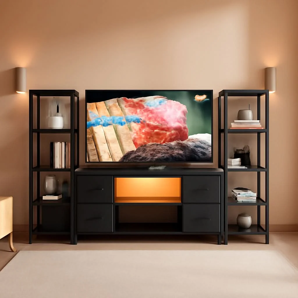 Traditional LED TV Stand 60 Inch Wide Display With USB Charging Contem porary Trusted