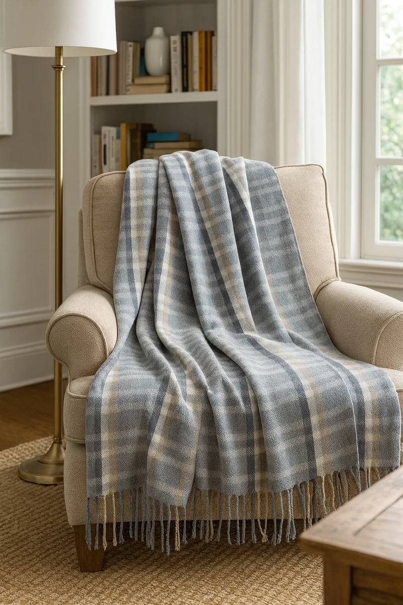 Certified Grey Plaid Throw Blanket with Tassels Next-Generation