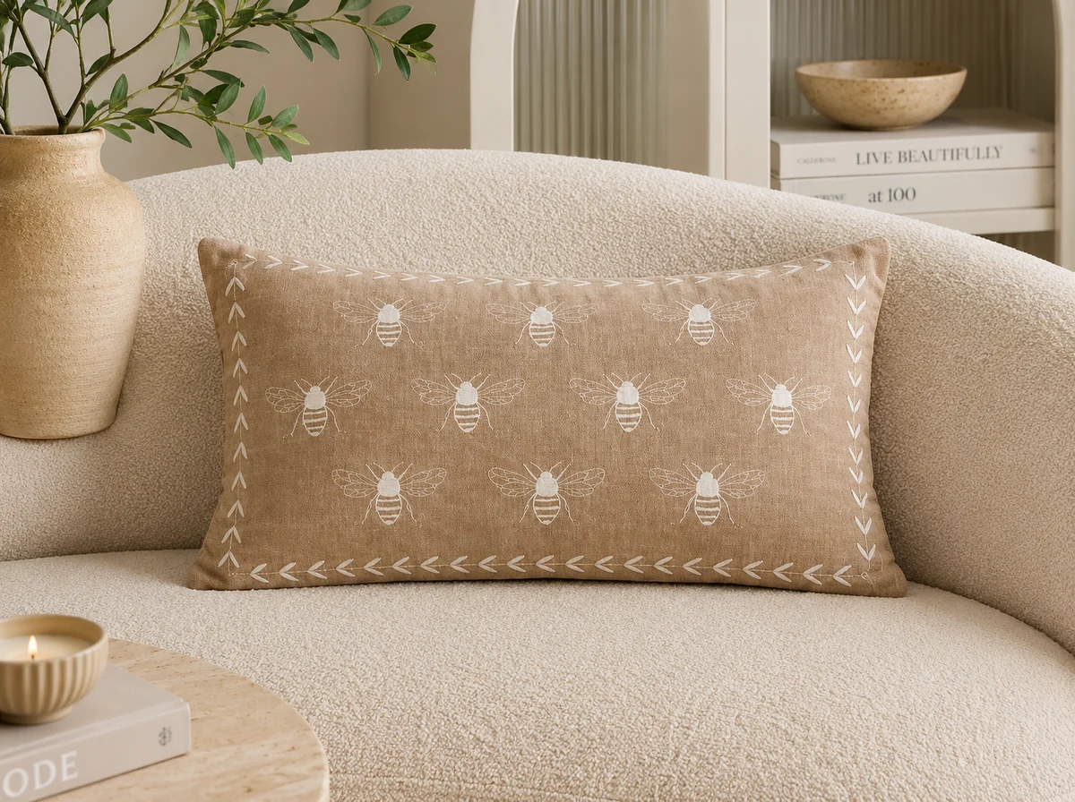 Fine Honey Bee Embroidered Throw Pillow Brown Healthy