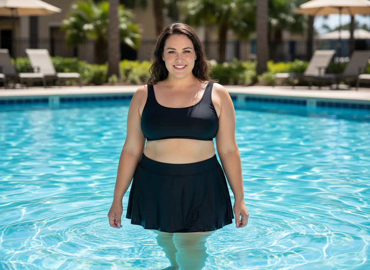 High-Performance Black Plus Side Zipper Swim Skirt w Pockets – Black Breathable