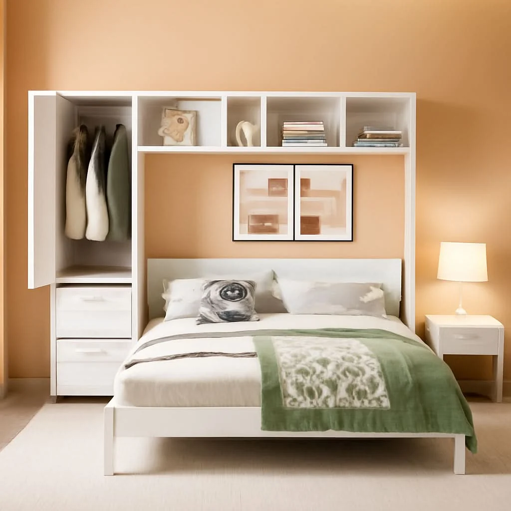 Elegant Snow White Murphy Wall Bed Industrial Locking Mechanism Fine