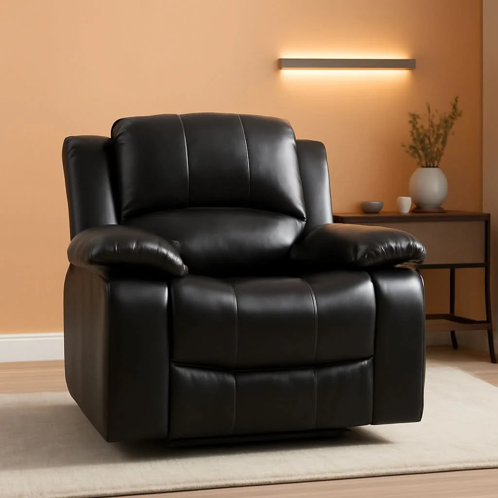 World-Class Power Reclining Bonded Leather Living Room Set Black Casual