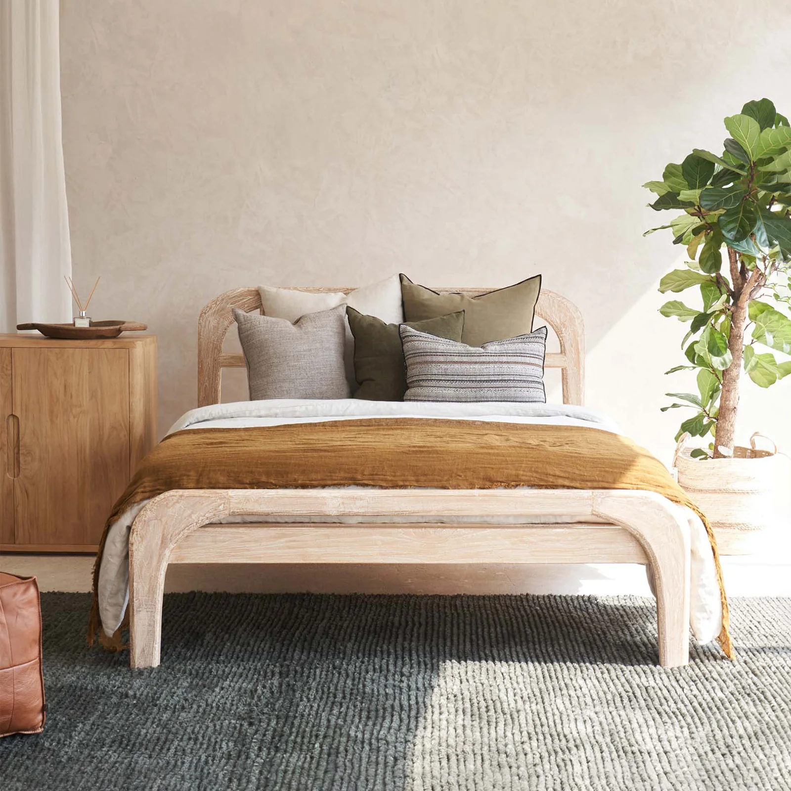 Next-Generation Plough Bed Frame Teak – Whitewash Casual