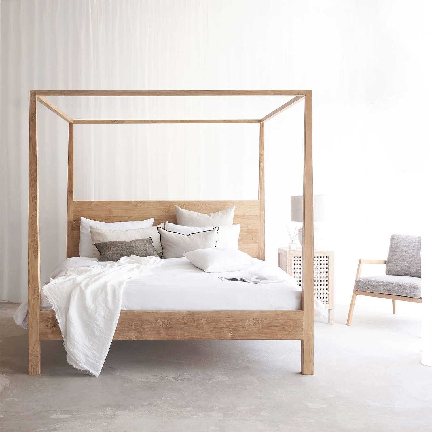 Powerful Four Poster Bed Frame Teak – Natural Proven
