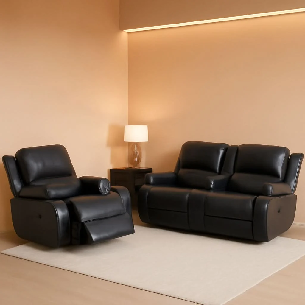Healthy Black Living Room Recliner Set With Love Seat And Sofa Efficient
