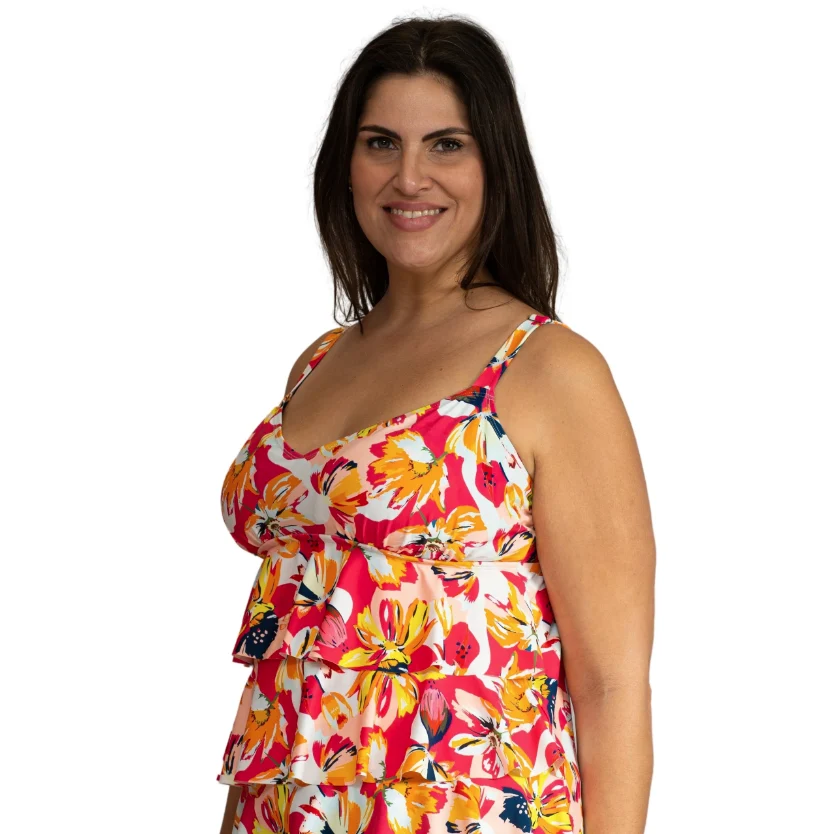 Soft Daydream Missy V-Neck Triple Tier Tankini Swim Top Verified