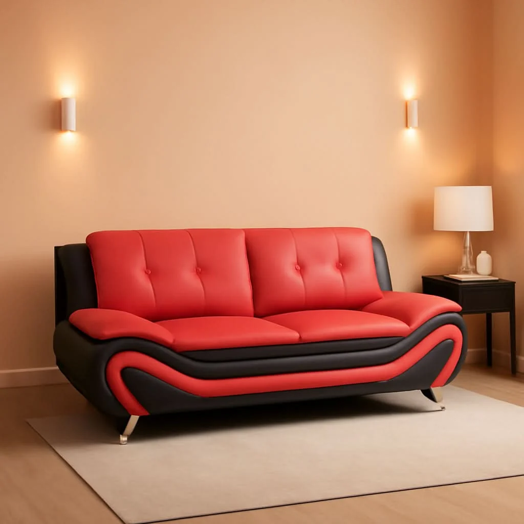 User-Friendly Faux Leather Living Room Sofa Set Red Black Loveseat Modern