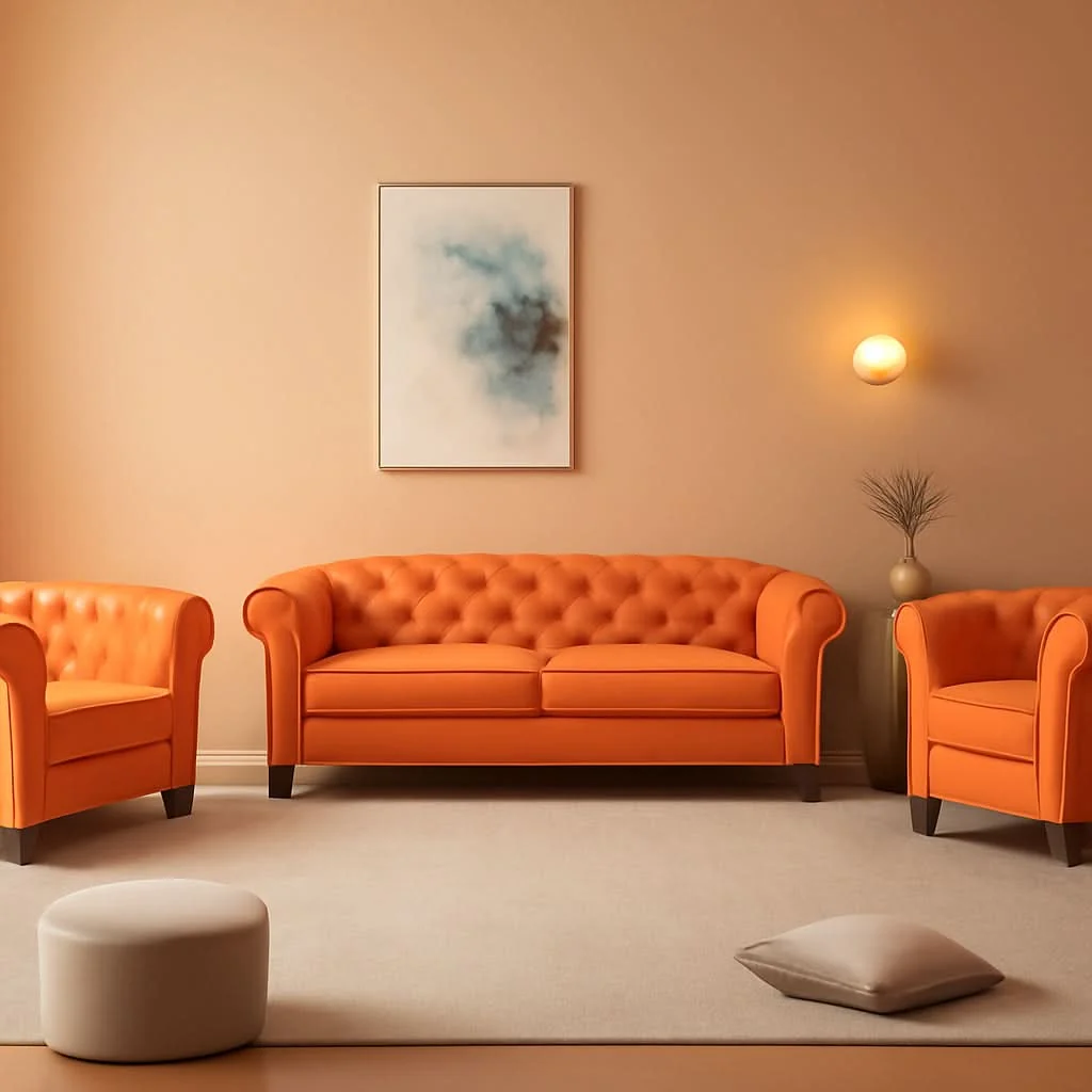 Elegant Three Piece Orange Sectional Sofa Set Tufted Living Room Durable