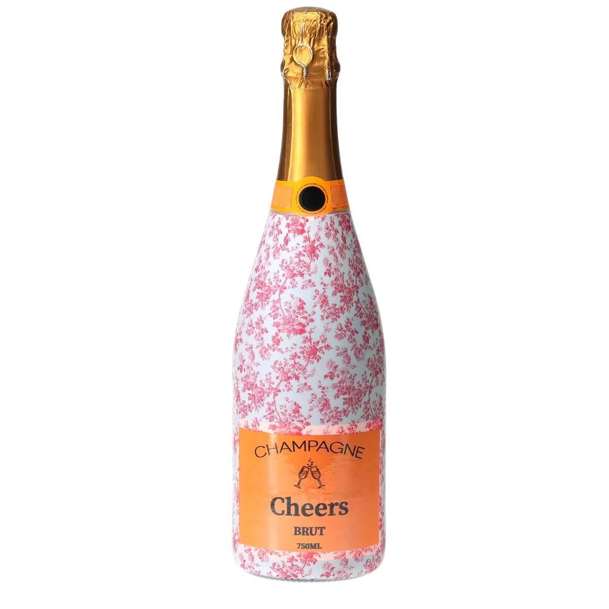 Natural Grandmillennial Pink Floral Champagne Bottle Wrap Green