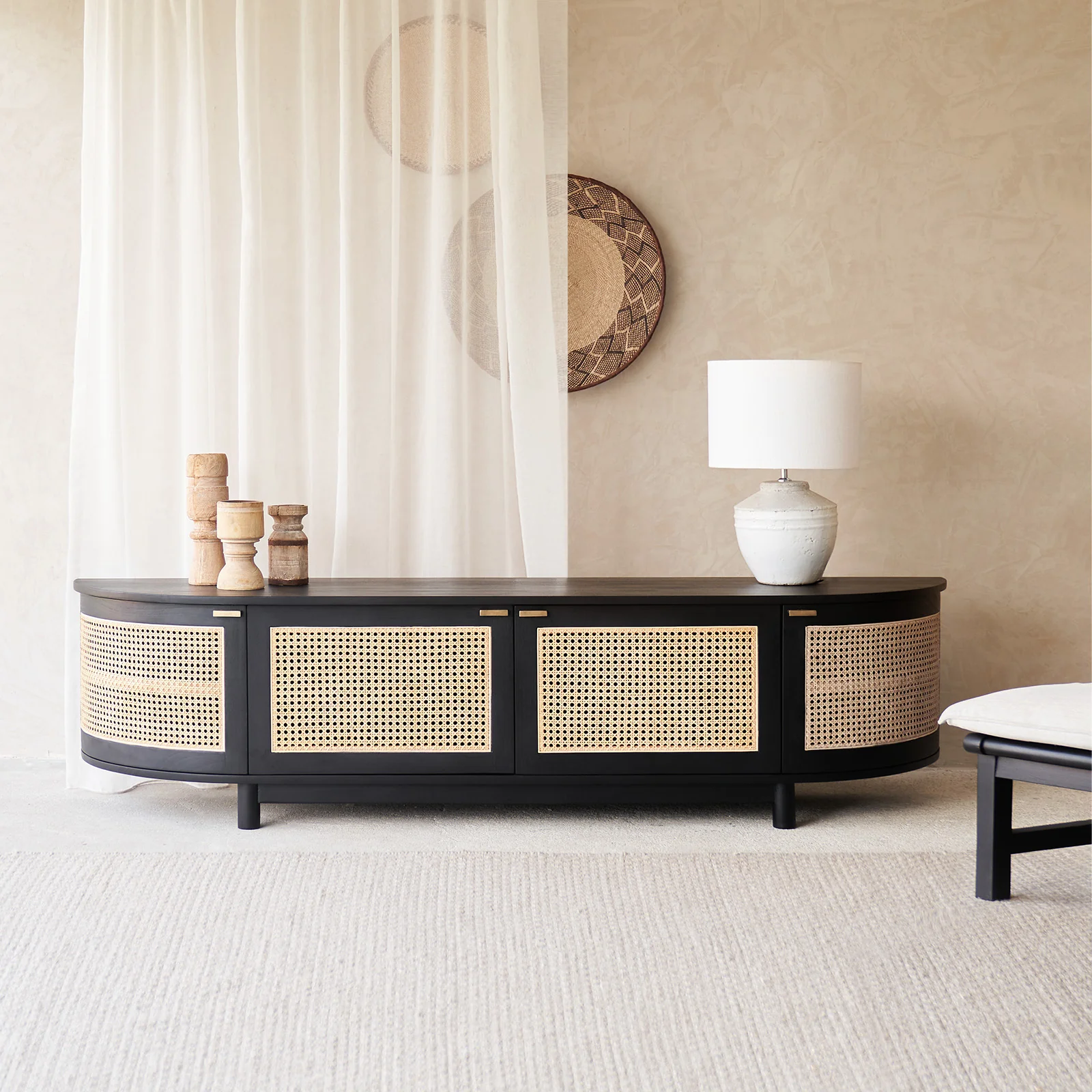 Crafted Luna TV Console Teak – Black 210cm Traditional