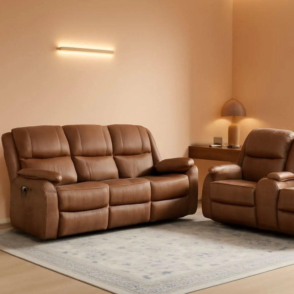 Smart Brown Extra Wide Reclining Sofa Set Living Room Collection Modern