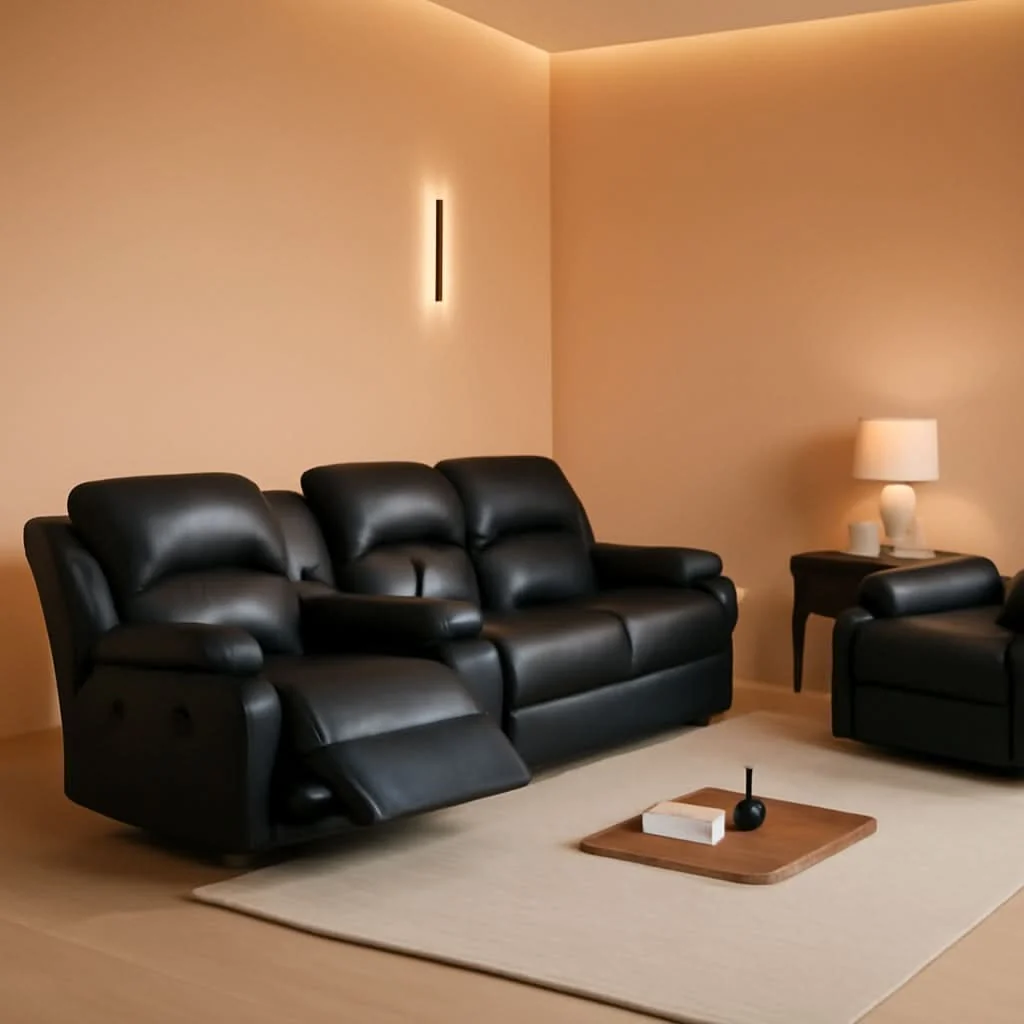 Innovative Black Recliner Sofa Set For Living Room Theater Seating Contemporary