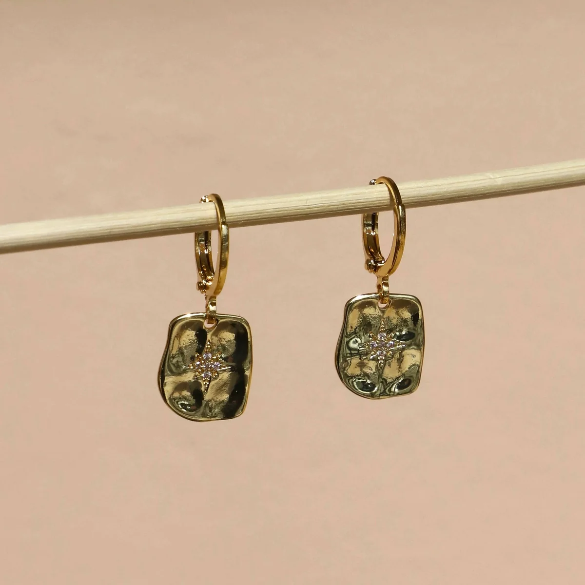 Expertly Made Francis Gold Huggies Earrings Green