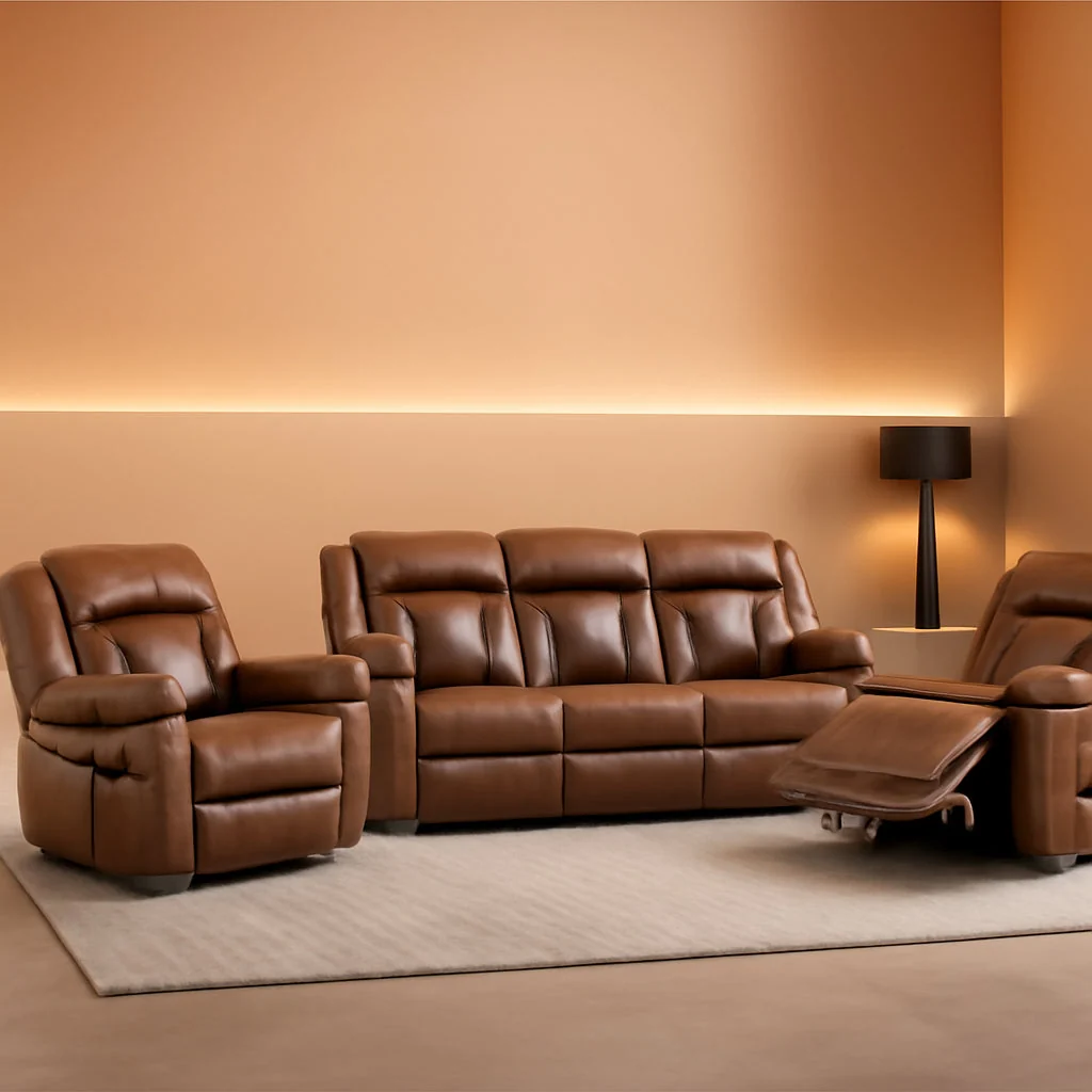Flexible Brown Faux Leather Recliner Sofa Set Luxury Living Room Furniture Exclusive