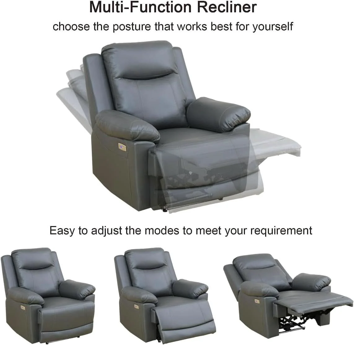 Fine Power Recliner Sofa Set Leather With USB Ports Living Room Contemporary
