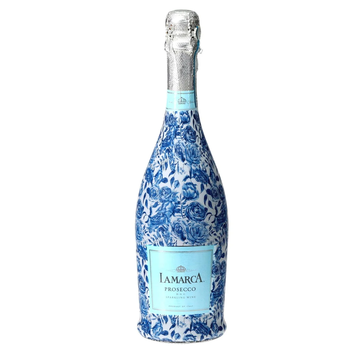 World-Class Blue Porcelain Roses Prosecco Bottle Wrap Fast