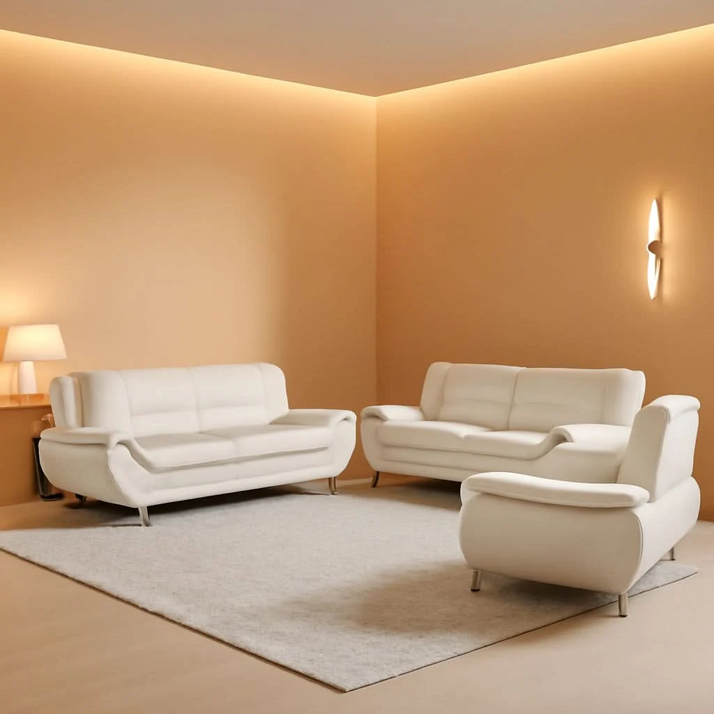 Modern Leather Sofa Set 3 Piece White For Living Room Furniture Refined