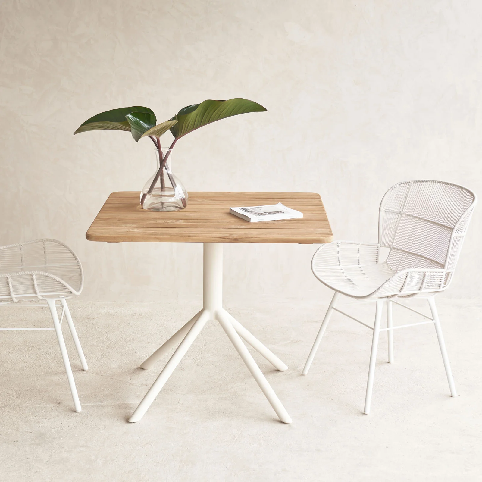 Trendy Arioso Teak Outdoor Bistro Table White Base Fast