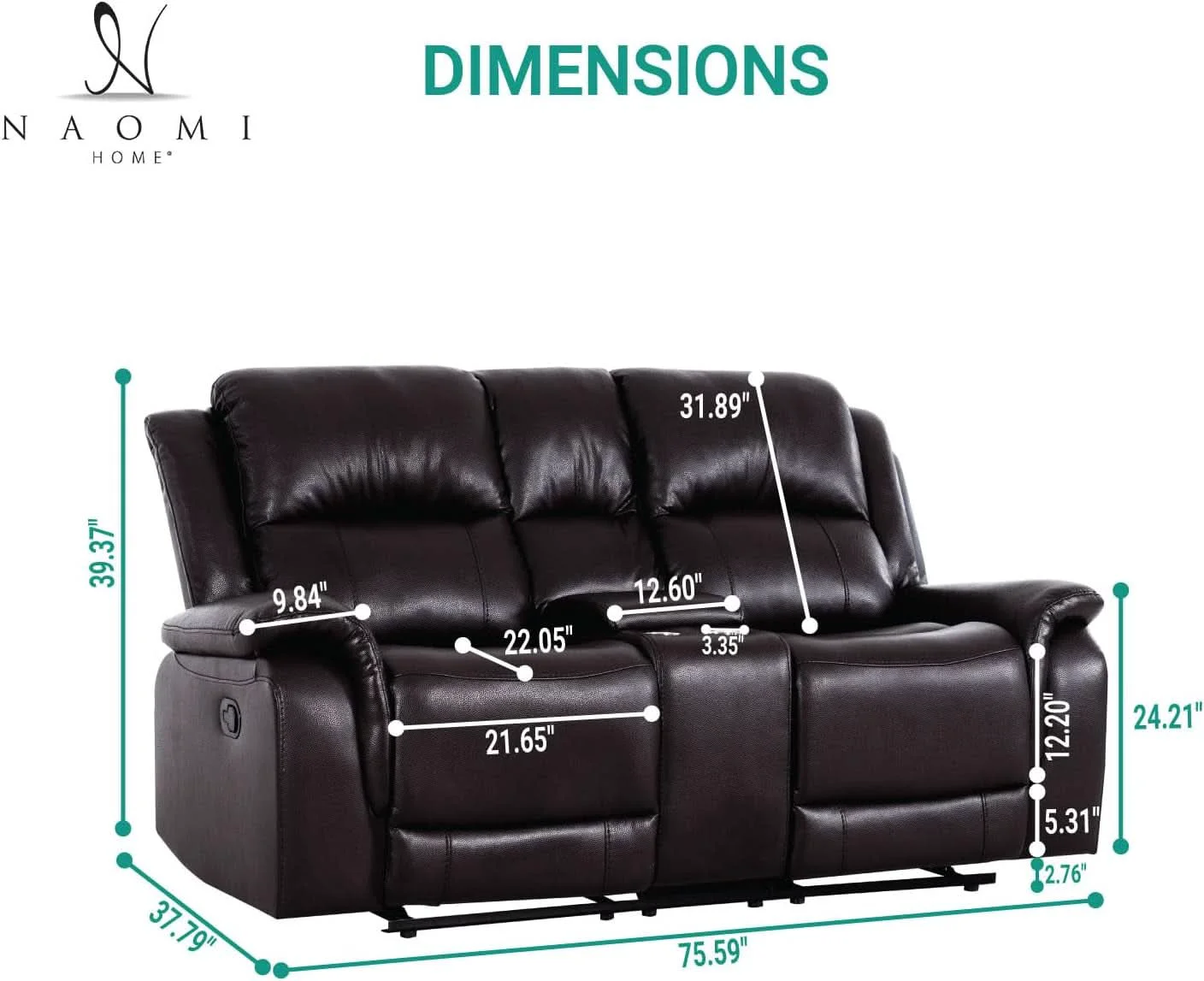 Smart Espresso Leather Sofa Set With Manual Recliner For Living Room Versatile