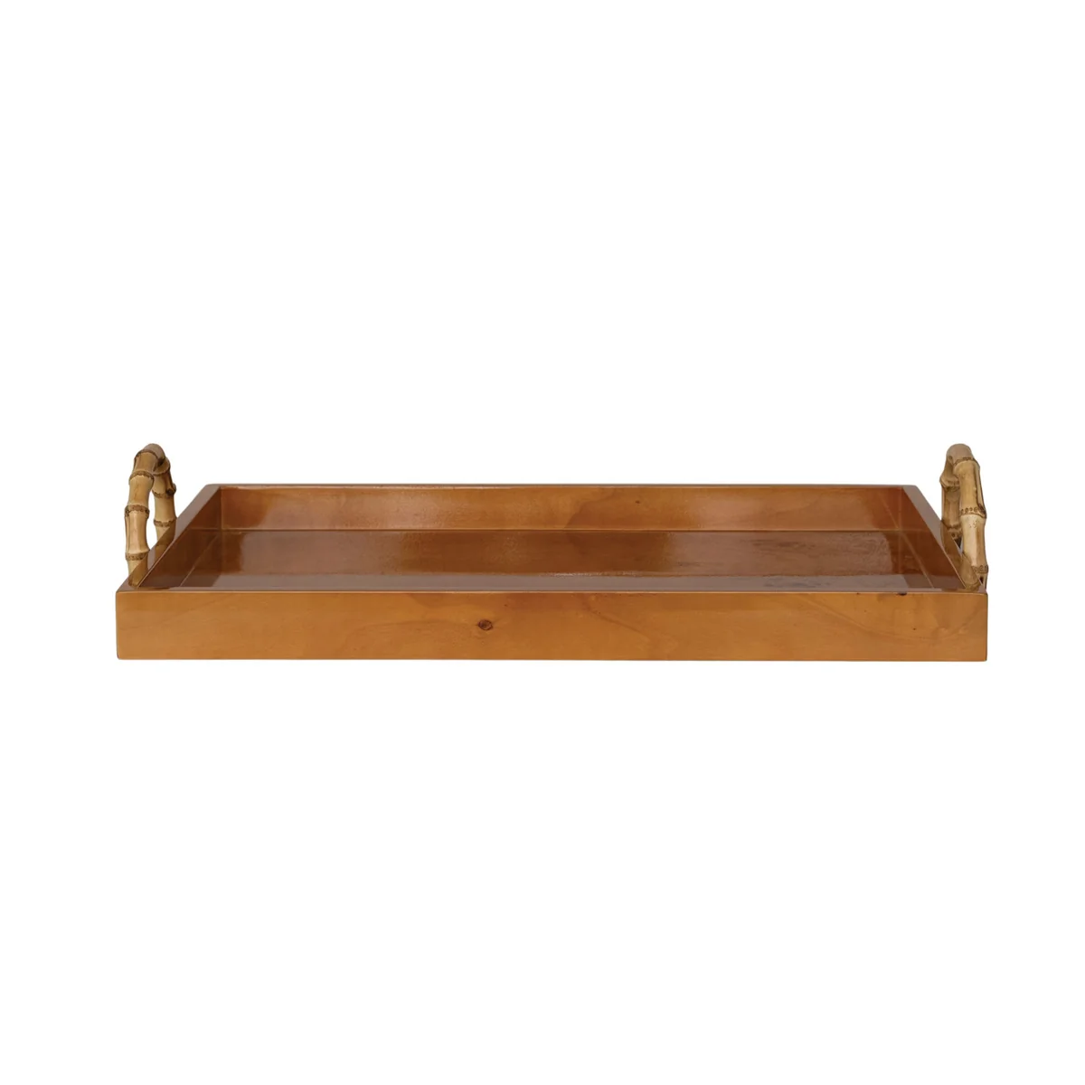 Trendy Decorative Burl Wood Veneer Tray with Bamboo Handles Exclusive