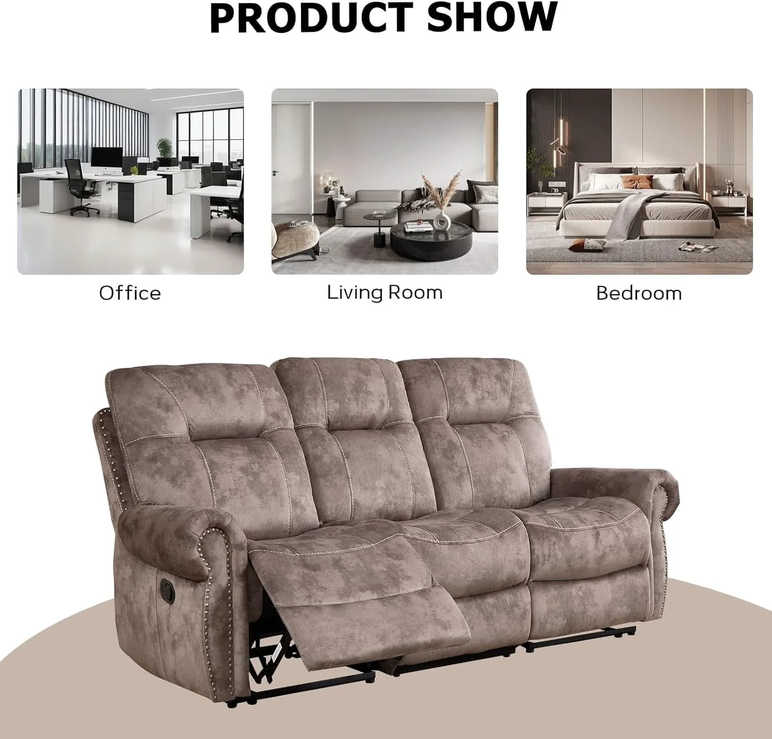 Classic Manual Three Seat Reclining Upholstered Sofa Living Room Superior