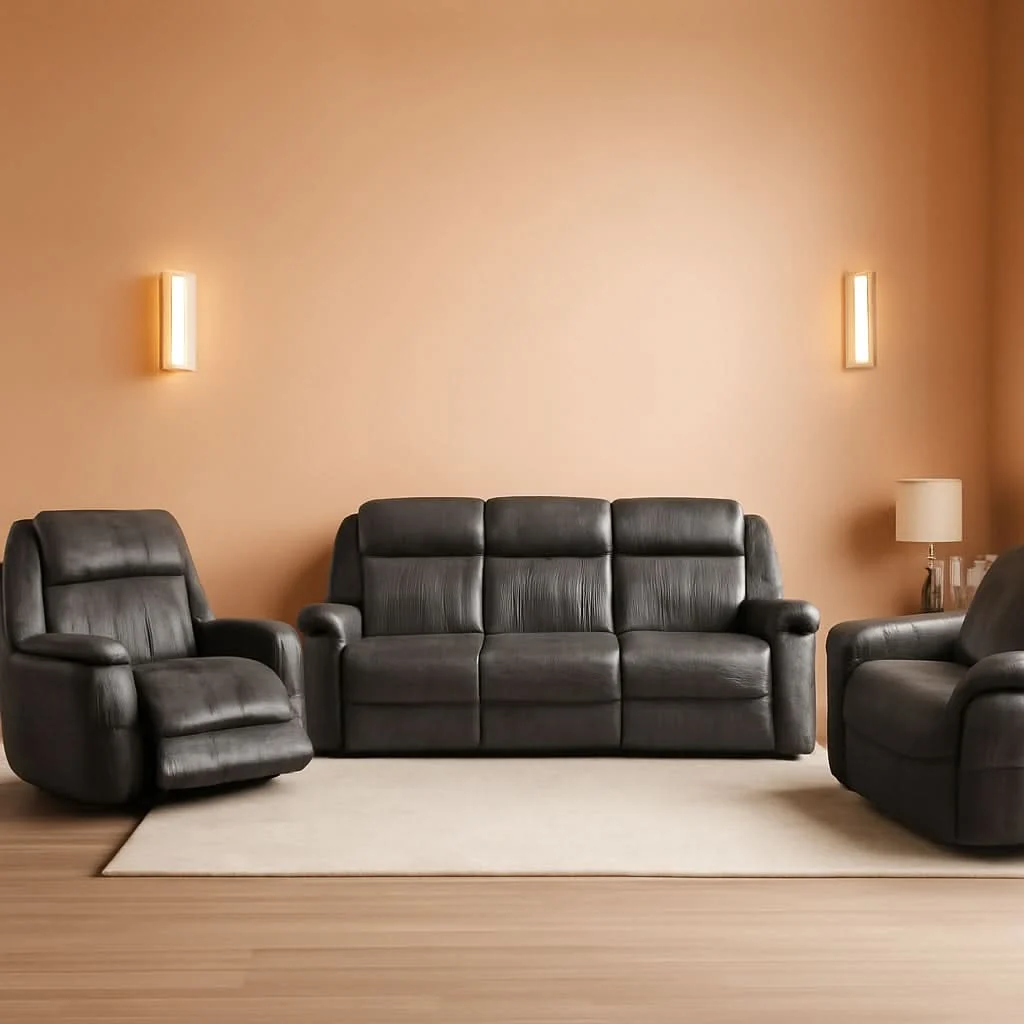 Authentic 3 Piece Recliner Living Room Set In Brownish Gray Microfiber Official