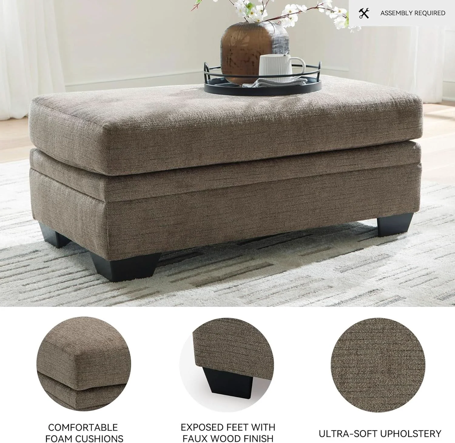 Artisan Dark Brown Upholstered Rectangular Ottoman Living Room Contemporary