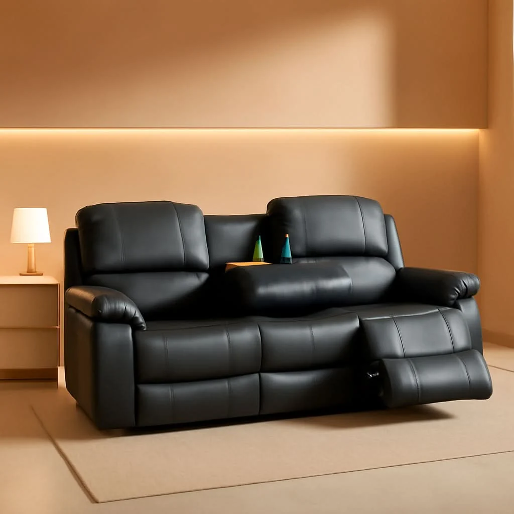 Reusable Leather Recliner Sofa Set Black For Living Room And Small Spaces Dependable