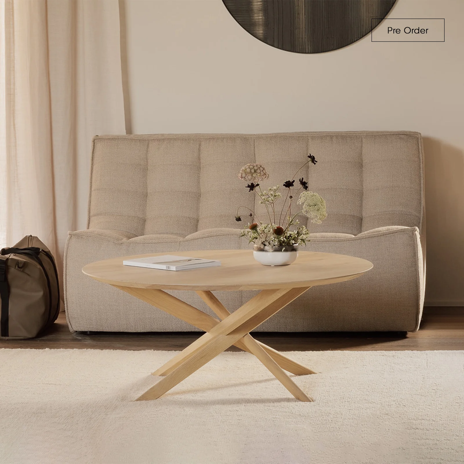 World-Class Mikado Round Coffee Table Oak 100cm Safe