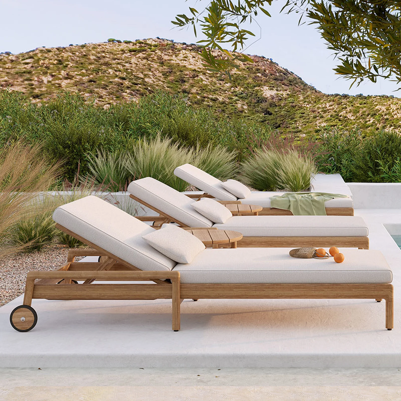 High-Quality Outdoor Jack Adjustable Lounger Teak – Off White Breathable